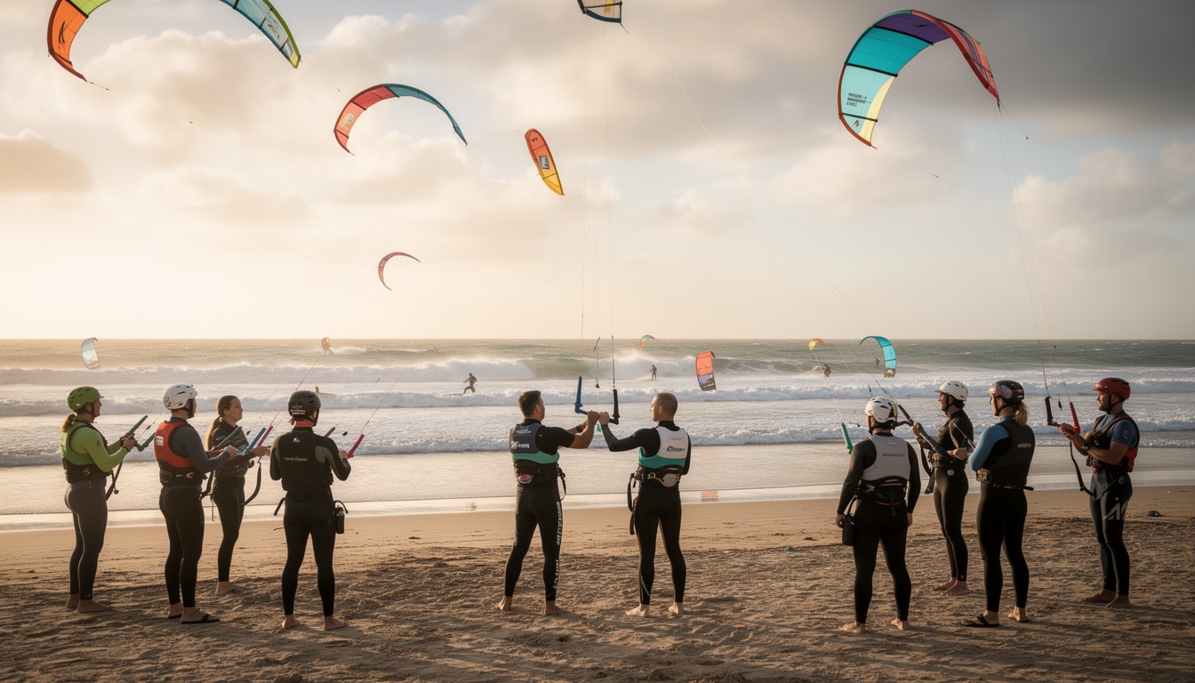 découvrez nos cours de kitesurf adaptés à tous les niveaux : tarifs avantageux, différentes formules, en cours particuliers ou collectifs pour apprendre en toute sécurité.
